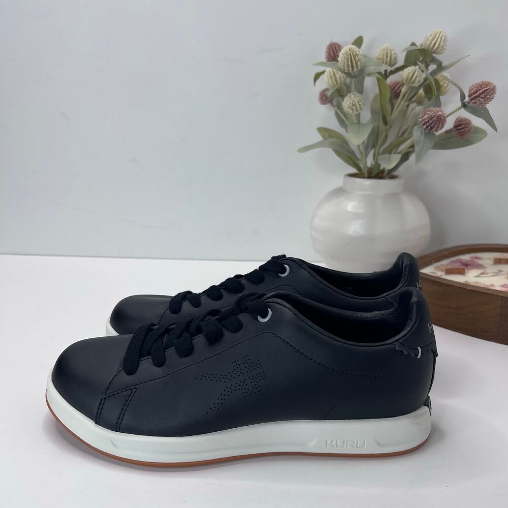 Kuru ROAM Leather Lace Up Sneaker Jet Black Women 7.5M NWOB Plantar Fasciitis